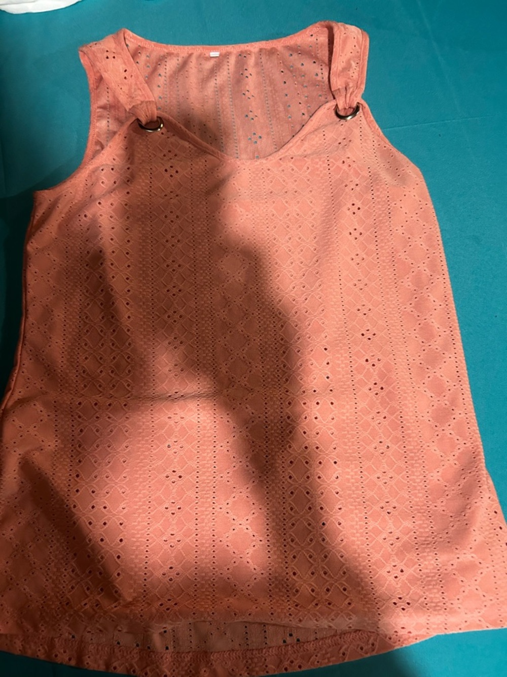 Coral Eyelet Tank Top with Ring Strap Detail